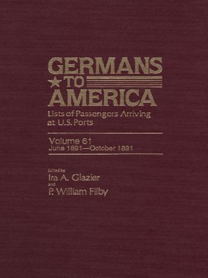 cover image of Germans to America, Volume 61 June 1891-October 1891